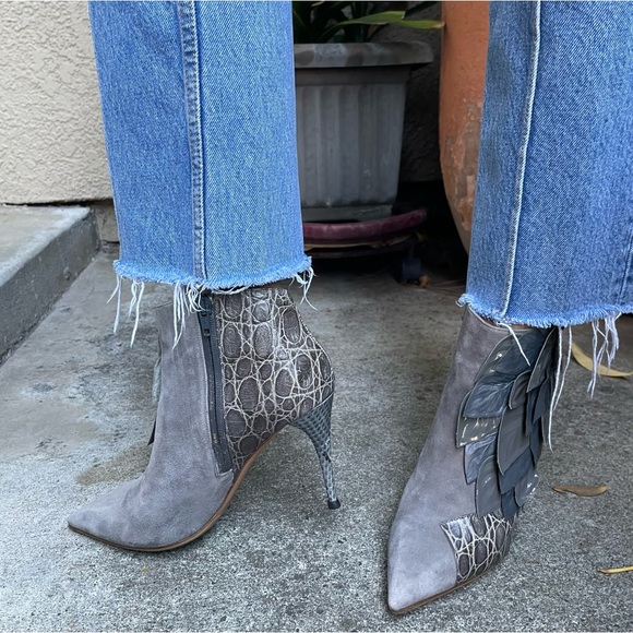 Gray Chloe leather booties